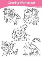 Valentine edition coloring worksheet. Educational printable coloring worksheet. Valentine theme. Vector file.