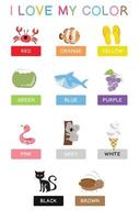 I Love My Color Poster. Color education worksheet for preschool. Vector illustration file.