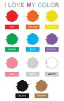 I Love My Color Poster. Color education worksheet for preschool. Vector illustration file.