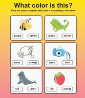 What color is this worksheet. Preschool Education. Vector illustration.