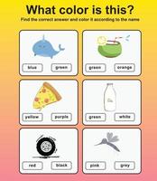 What color is this worksheet. Preschool Education. Vector illustration.