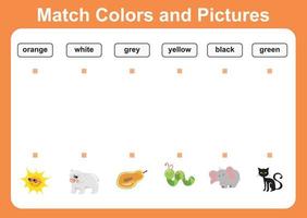 Match colors and pictures. Educational worksheet for preschool. Vector illustration.