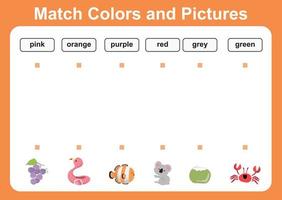 Match colors and pictures. Educational worksheet for preschool. Vector illustration.