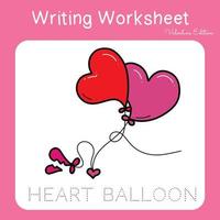 Illustration of writing practice worksheet with valentine theme. Educational printable worksheet. Exercises lettering game for kids. Vector illustration.