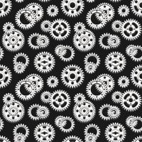 Seamless monochrome mechanical pattern with machine gears on a black background. Steampunk style. vector