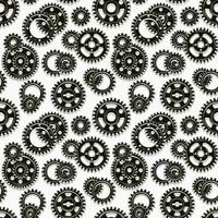 Monochrome seamless mechanical pattern with black machine gears on a white background. Steampunk style. vector