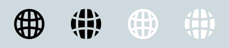 Globe icon set in black and white. Web signs vector illustration