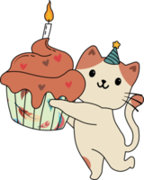 gato bonito com um bolo de aniversário png