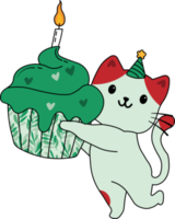 lindo gato con un pastel de cumpleaños png