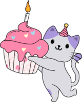 lindo gato con un pastel de cumpleaños png