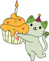 carino gatto con un' compleanno torta png