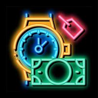 hand over wristwatch for money to pawnshop neon glow icon illustration vector