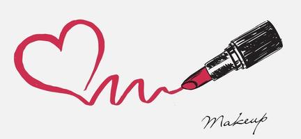 Makeup set. Lipstick hand drawn illustration. Grunge heart. vector