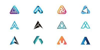 Set of letter A modern digital technology or triangle technology vector