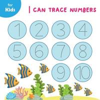 Mini Game For Kids, I Can Circle Numbers. Image With A Marine Theme. Helps Children Learn To Write And Recognize Numbers. Illustration On The Marine Theme. Ideal For Children Ages 3 To 6 vector