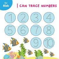 Mini Game For Kids, I Can Circle Numbers. Image With A Marine Theme. Helps Children Learn To Write And Recognize Numbers. Illustration On The Marine Theme. Ideal For Children Ages 3 To 6 vector