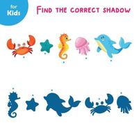 A Series Of Educational Games On The Marine Theme Find A Shadow. Introduces Children To Marine Animals. An Interactive And Fun Activity That Helps Kids Improve Their Powers Of Observation. vector