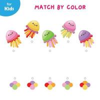 Educational Game For Kids, Match Colored Jellyfish With The Corresponding Color. Develops Color Recognition And Matching Skills In A Fun And Interactive Way. Education Of Children. vector