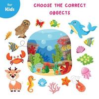 Mini Games For Kids. Choose An Animal That Lives In The Water. Find The Right Character. Recognition Skills By Matching Pictures. They Learn About Sea Creatures, The Marine Environment. Marine Series