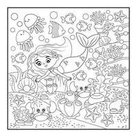 Mermaid Coloring For Children, A Series Of Pictures. Contains Cute Illustrations Of Mermaids And Sea Creatures. Ideal For Igniting Imagination And Creativity In Children. Colorful Sea Creatures vector