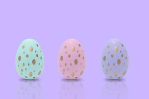 Happy Easter. Beautiful colorful eggs with different pattern on purple background. photo