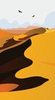 un póster que representa un paisaje desértico con dunas de arena en color predominantemente dorado