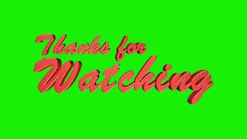 Thanks for Watching Red 3D Render Text Animation on Green Background video