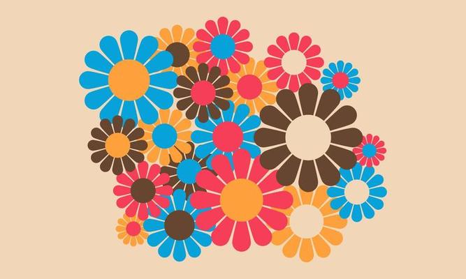 Retro Color Flower Blossom Pattern Vintage Vector Wallpaper