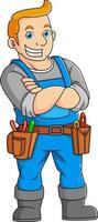 A dashing man posing funny with a electrician uniform vector