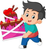 cute boys are bringing a big cake for valentine's day event vector