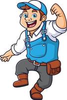 the happy handyman is jumping and excited character vector