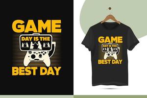 Game day is the best day - Professional gaming t-shirt design template. Vector illustration with the game, joystick, video game, remote, gamepad, and line art.