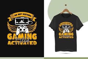 Don't disturb gaming mode activated - unique video gaming t-shirt design template. High-quality vector shirt design with gaming mode, video games, controller, mobile, and gamepad illustration.