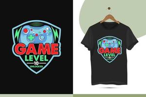 Game Level 10 unlocked -  Gaming t-shirt design vector template. High-quality illustration for the gamer. Print on a shirt, mug, greeting card, and Poster.