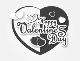 Happy Valentine's day text. black and white typography paper cut style. hand lettering with love decoration. ideal for greeting cards, celebration labels, invitation templates, banners, etc vector