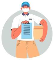 Shipment delivery service, man with parcel box vector