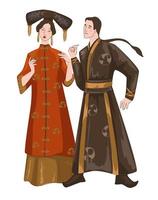 Chinese people, man and woman wearing clothes vector
