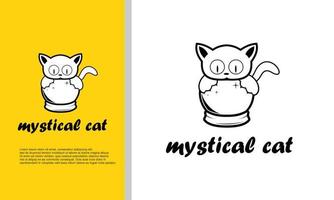 gráfico vectorial de ilustración de logotipo de bola mística combinado con lindo gato vector