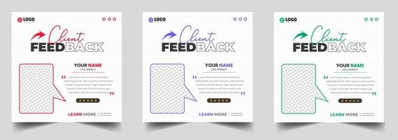 client feedback social media post banner. Customer feedback testimonial social media post web banner template. client testimonials social media post banner design template with red and blue color. vector