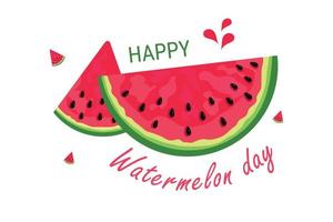 Watermelon Day. the third of August. Leaflet, poster, banner, postcard, brochure design template. Slices of watermelon. The texture of a watermelon with bones. The name of the event. Vector