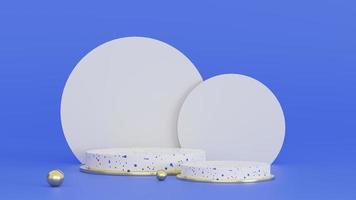 3D rendering White Circle Terrazzo Podium With Gold  Circle Base photo