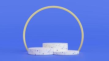 3D rendering White Terrazzo Circle Podium With Gold Circle on Bl photo