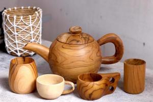 antique ethnic wooden teapot photo