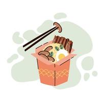 Sacar arroz con carne, champiñones y huevo. ilustración vectorial dibujada a mano en estilo plano vector