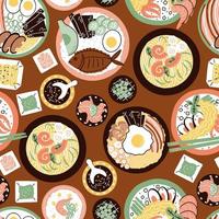 pattern with asian dishes. hand drawn vector illustration in flat style
