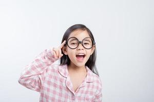 little girl asian think white background photo