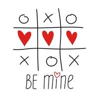 Tic tac toe game with criss cross and red heart sign mark XOXO. vector