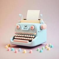 lindo personaje de icono de máquina de escribir 3d caprichoso perfecto para escribir, proyectos de literatura, iconos de sitios web, botones de aplicaciones, materiales de marketing. adorable diseño de dibujos animados, colores alegres, expreso amigable foto