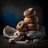 doughnuts on white background, perfect for advertising, packaging, menus, cookbooks. Highlighting texture and details, shot from above, high-res suitable for printing, posters, banners and more photo