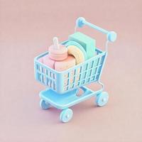 Cute whimsical 3D shopping cart icon character perfect for e-commerce, retail projects, website icons, app buttons, marketing materials. Adorable cartoon-like design, cheerful colors photo